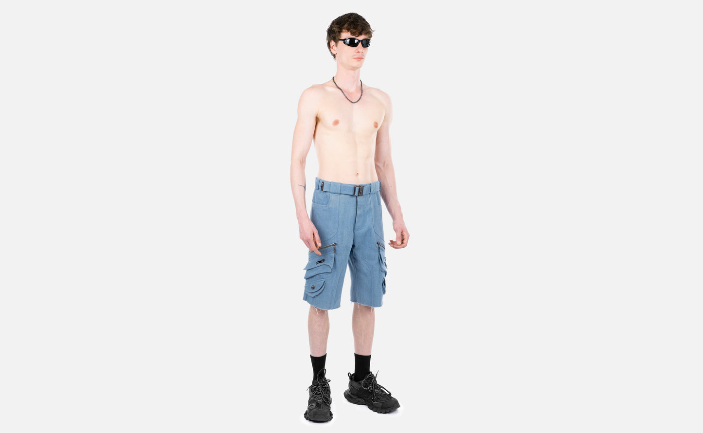 DENIM CARGO SHORTS BLUE