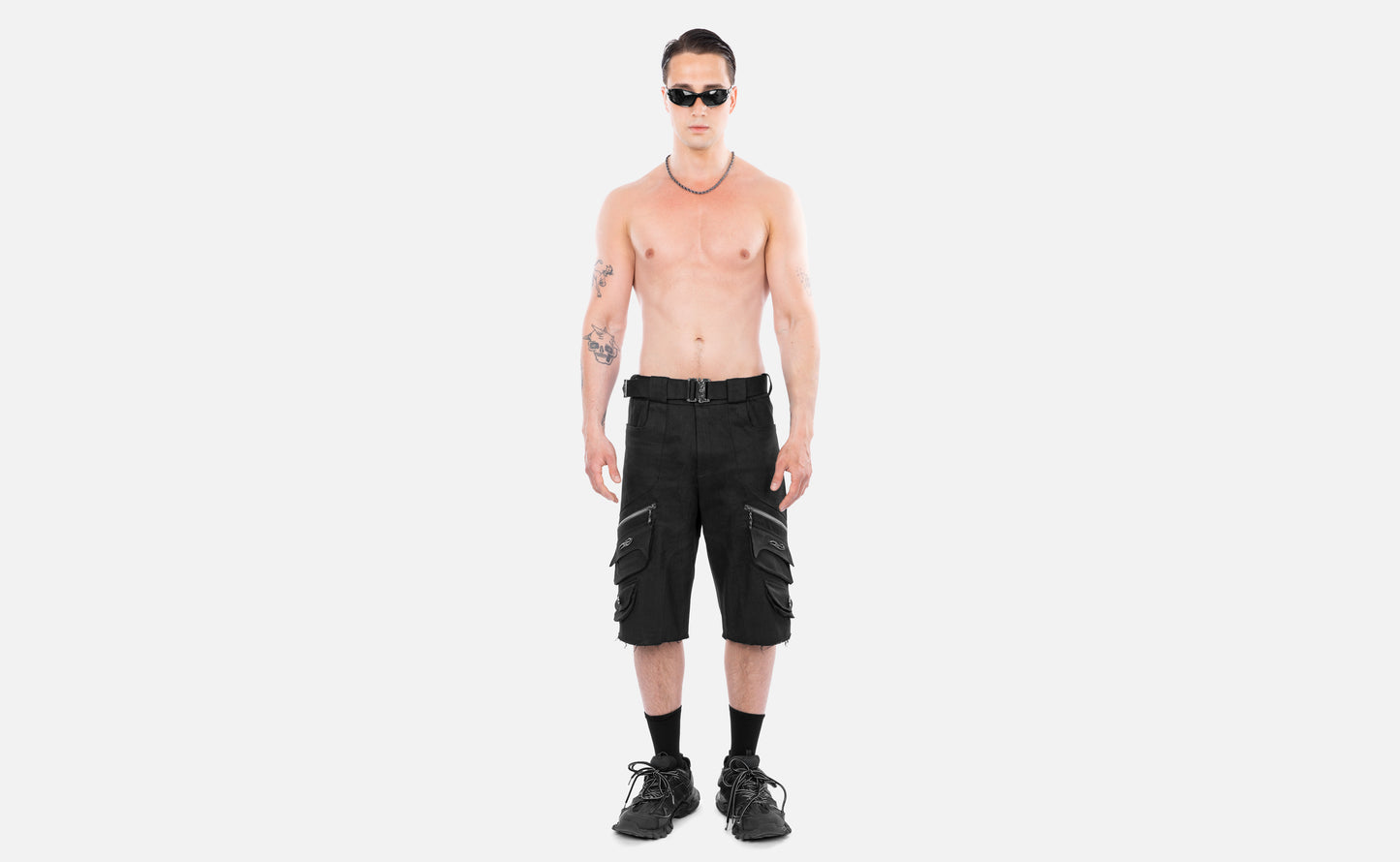 DENIM CARGO SHORTS BLACK