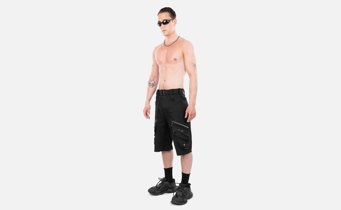 DENIM CARGO SHORTS BLACK